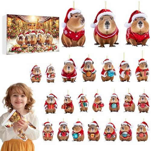 YNPQTDS Capybara Weihnachtskalender - 24 Tage Countdown-Kalender Weihnachten Advent - Niedliche Capybara 2D Flache Acryl Ornamente für Auto Rückspiegel Baum Wand Tür Fenster Party Favor von YNPQTDS