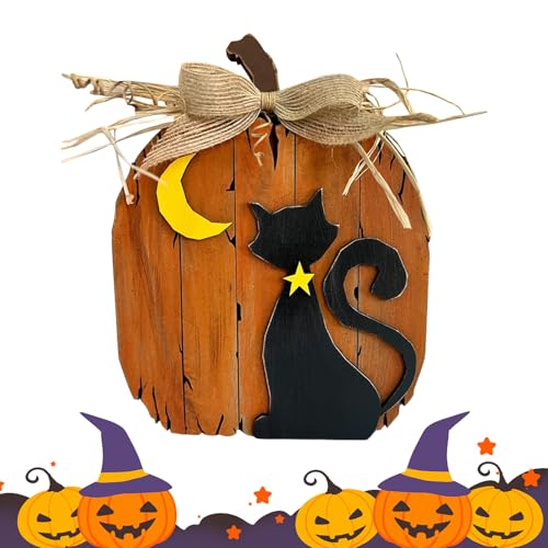 YNPQTDS Halloween-Tischschild mit schwarzer Katze, 15 x 20 x 2,5 cm, Halloween-Tisch-Blockschild, Holz, Kürbisschilder, stilvolles festliches Halloween-Accessoire für Party, Zuhause, Büro von YNPQTDS