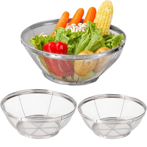 YNPQTDS Küchensieb | 3-tlg feinmaschiges Edelstahlsieb zum Abseihen | Küchensieb stapelbar als Spaghettisieb für Abtropfen Spülen & Waschen von Salat Nudeln Reis von YNPQTDS