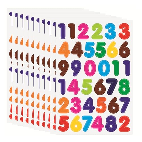 1800 Stücke Nummern Aufkleber, Zahlen Aufkleber, Selbstklebendes 0–9 Reflektierende Vinyl Nummernaufkleber, Blatt Zahlen zum Aufkleben für DIY Scrapbooking, Dekorationskunst (50 Blätter) von YNR