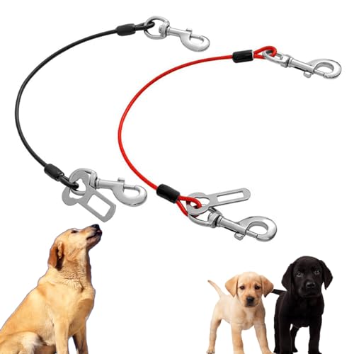 2 Stück 80cm/31.5in Auto Sicherheitsgurt für Hunde,Hundeleine aus beschichtetem Drahtseil,Pet Leine Kabel,Kausicherer-Autosicherheitsgurt für Haustiere,Schwarz Rot für Kleine Mittlere Große Hunde von YNR