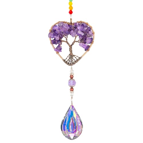 Baum des Lebens, Suncatch Krista, Hängender Sonnenfänger mit Herzförmigem, Kristall Hängeornament Chakra, Regenbogen Kristall Suncatcher für Draußen Ramadan Deko Hochzeit Party von YNR