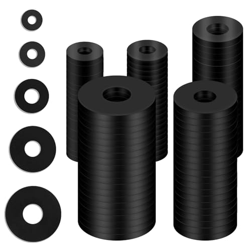 Gummi-Unterlegscheiben Set, 100 Stück, 5 Größen M5 M6 M8 M10, Schwarze Flachdichtungen für Wasserhahn/Duschkopf/Schlauch Gummi-Unterlegscheiben Set, 100 Stück, 5 Größen M5 M6 M8 M10, Schwarze Flachdichtungen für Wasserhahn/Duschkopf/Schlauch von YNR