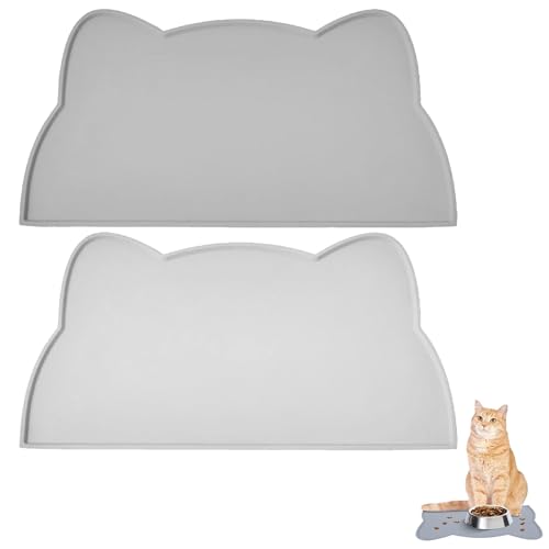Napfunterlage Silikon Katzen Wasserdichte Futtermatte Katzenform Haustierfutter Fressnapf Matte Haustier Fütterung für Katzen und Kleine Hunde 2 Stück von YNR