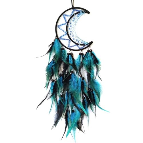 Mond-Traumfänger für Schlafzimmer, Wandbehang, schwarz-blaues Feder-Design, Heimdekoration, Geschenk, Traumfänger, Ornamente für Zuhause, Wandbehang, Handwerk, Geschenk für Erwachsene, Kinder, Mond-Traumfänger für Schlafzimmer, Wandbehang, schwarz-blaues Feder-Design, Heimdekoration, Geschenk, Traumfänger, Ornamente für Zuhause, Wandbehang, Handwerk, Geschenk für Erwachsene, Kinder, von YNR