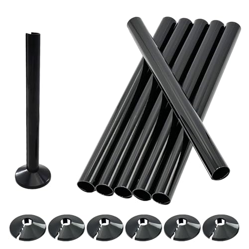 Schwarze Heizkörperrohrabdeckungen und -manschetten, 6 Stück 200 mm x 15 mm Rohrabdeckungen, 6 Stück 15 mm Rohrmanschetten von YNR