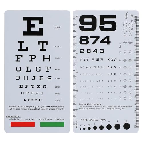 Taschenaugendiagramm, 2 in 1 Snellen Augendiagramm, Rosenbaum Pocket Eye Chart, Handheld Double Sided Plastic Eye Chart for Eye Exams von YNR