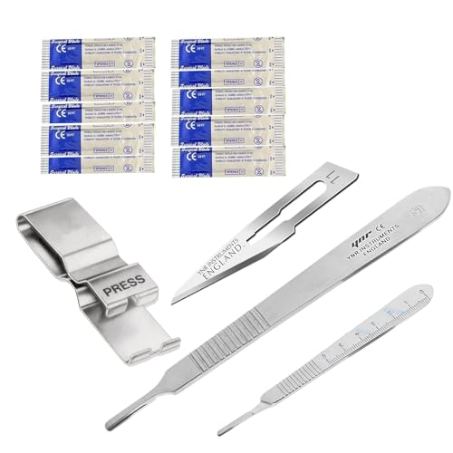 YNR Instruments England Skalpell-Set - 1 x Skalpellgriff Nr. 3 (0-60 mm Skalpell), 1 x unsteriler Klingenentferner & 10 x Nr. 11 Klingen - sicher & präzise für Labor, Handwerk und pädagogische von YNR