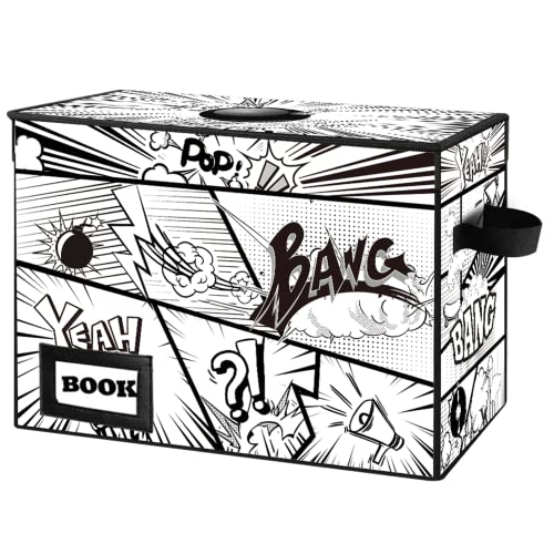 YNSZAS Comic-Buch-Aufbewahrung, Comic-Buchbox, 40,1 x 19,8 x 30 cm, faltbare Comic-Box, für 160–180 Comic-Bücher, robuster Comic-Bücher-Mülleimer, Behälter, Regal (Cartoon-Bomben) von YNSZAS