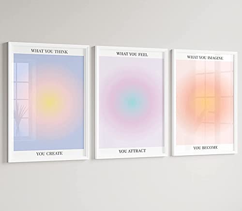 Colorful Abstract Aura Posters for Room Aesthetic 3 Piece Aura Gradient Spiritual Affirmation Canvas Wall Art Positive Energy Painting Danish Pastel Room Wall Decor for Bedroom Yoga 16x24in Unframed von YNTIME