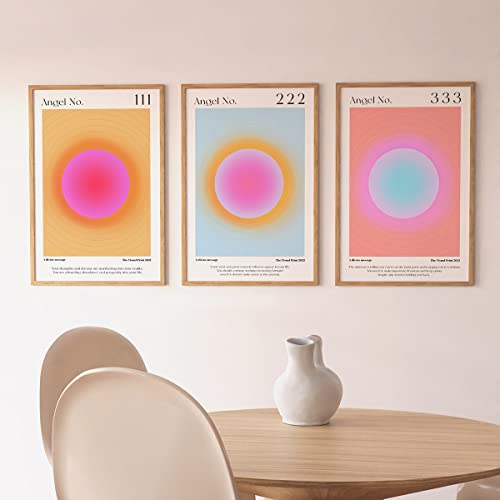 Colorful Gradient Aura Angel Numbers Poster Sets for Room Aesthetic Inspirational Quotes Canvas Wall Art Paintings Abstract Minimalist Y2k Style Room Wall Decor for Bedroom Office 12x16in Unframed von YNTIME