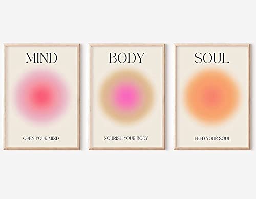 Positive Aura Posters for Room Aesthetic 3 Piece Colorful Grainy Gradient Canvas Wall Art Spiritual Soul Body Mind Quote Print Painting Danish Pastel Home Decor for Bedroom 12x16in Unframed von YNTIME