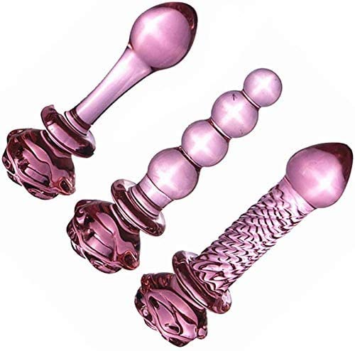 YNWJ Rose Blume Form Glas Anal Plug Rosa Kristall Butt Plug Glass Dildo Prostata Massage Erotische Erwachsene Produkte Weibliche Masturbation Sex Spielzeug Für Frauen (Set, A+B+C),B von YNWJ