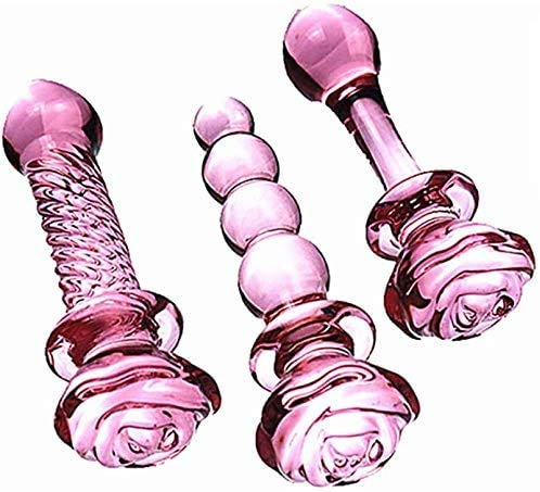 YNWJ Rose Blume Form Glas Anal Plug Rosa Kristall Butt Plug Glass Dildo Prostata Massage Erotische Erwachsene Produkte Weibliche Masturbation Sex Spielzeug Für Frauen (Set, A+B+C),B von YNWJ