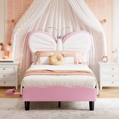 Kinderbett Polsterbett 90x200cm, Kinderbett Mädchen Einzelbett mit Led Bettgestell mit Lattenrost Jugendbetten mit Höhenverstellbarem Led Kopfteil und Lattenrost,ohne Matratze (Weiß+Rosa, 90x200cm) Kinderbett Polsterbett 90x200cm, Kinderbett Mädchen Einzelbett mit Led Bettgestell mit Lattenrost Jugendbetten mit Höhenverstellbarem Led Kopfteil und Lattenrost,ohne Matratze (Weiß+Rosa, 90x200cm) von YNYHTER
