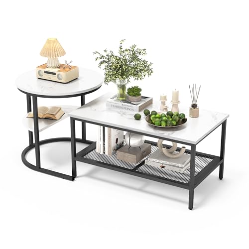 Set mit 2 Couchtischen, Wohnzimmertisch, Set mit 2 Beistelltischen, Beistelltischen, Couchtischen, Couchtischen, Couchtisch, Esstisch, Esstisch, Schwarz von YNYHTER