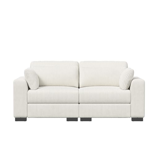 YNYHTER 2-Sitzer-Sofa, gepolstert, für Wohnzimmer, Cheslong, Sofa, Bett, Chaiselongue, modulares Sofa, Boden, Chaiselongue, verwandelbar, aus Cord, mit Kissen (Beige, 2-Sitzer) von YNYHTER