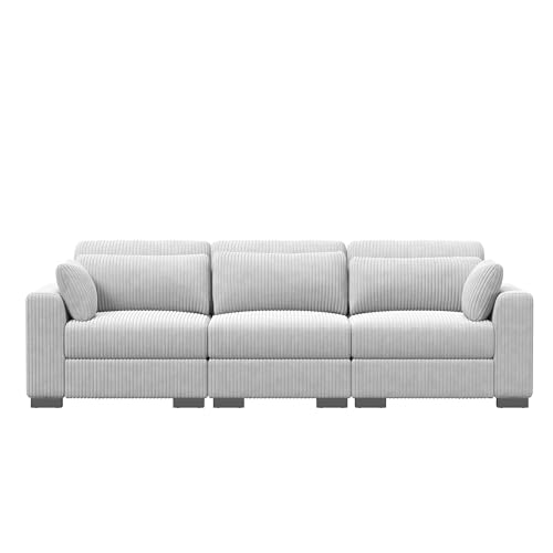 YNYHTER 3-Sitzer-Sofa, gepolstert, für Wohnzimmer, Cheslong, Sofa, Bett, Chaiselongue, Modular, Boden, Chaiselongue, verwandelbar, aus Cord, mit Kissen (Grau, 3-Sitzer) von YNYHTER