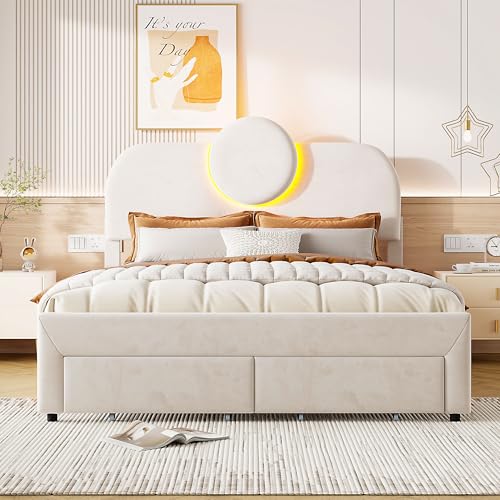 Mädchenbett 140x200 cm, Polsterbett für Kinder, Mädchenbett mit Schubladen, Kinderbett mit LED-Beleuchtung, Prinzessinnenbett, Doppelbett für Mädchen, rosa Bett für Jungen von YNYHTER