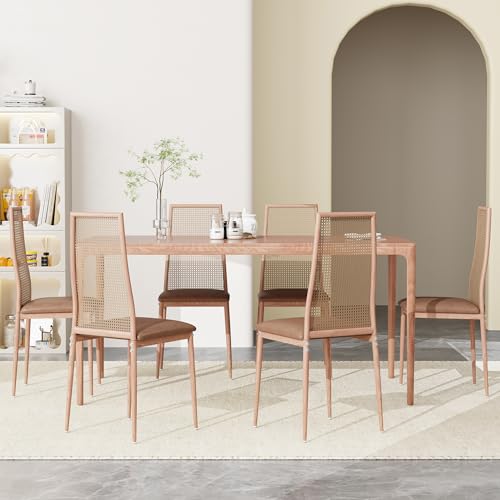 YNYHTER Set mit 6 Esszimmerstühlen, gepolstert, Wohnzimmer, Esszimmerstuhl mit Rückenlehne, Küchenstuhl mit Beinen, Dining-Stuhl, Set mit 6 Küchenstühlen (Holzfarbe, 6 Stück) von YNYHTER