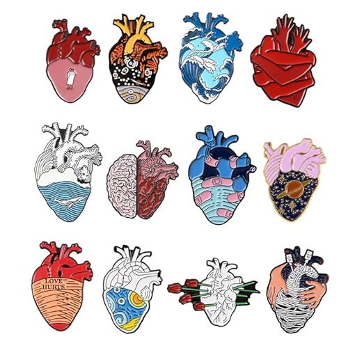 YO-HAPPY 12 Styles Anatomisches Herz Pin Kit Wissenschaftliches Herz Emaille Anstecknadeln Set Unisex von YO-HAPPY