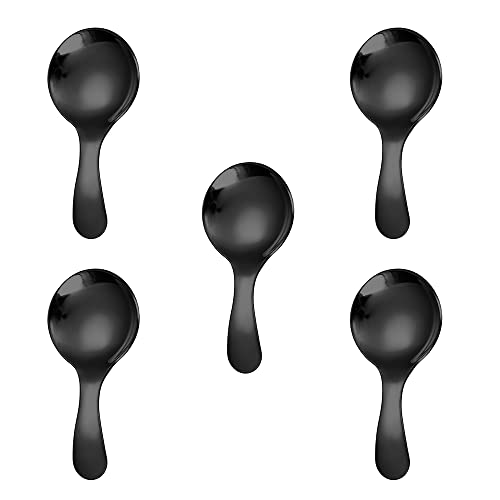 5 x kleine runde Löffel aus Edelstahl, kleine runde Löffel für Salz, Gewürze, Dessert, Tee, Kaffee (schwarz) von YO-yiHHG