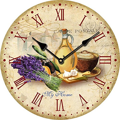 YOAI Wanduhr küchenuhr Vintage Shabby CHIC Antik Nostalgie Rustikale Quarzuhr aus MDF mit lautlosem Uhrwerk,12 Zoll/30CM Ø (Bunt) von YOAI