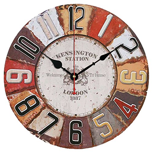 YOAI Wanduhr küchenuhr Vintage Shabby CHIC Antik Nostalgie Rustikale Quarzuhr aus MDF mit lautlosem Uhrwerk,12 Zoll/30CM Ø (London 1887) von YOAI