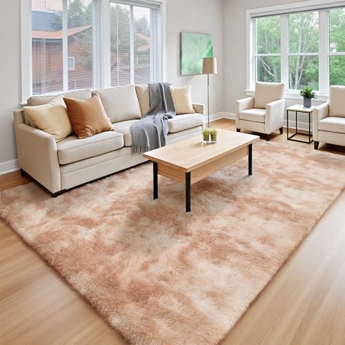YOBATH Area Rugs 22,9 x 30,5 cm große flauschige Teppiche, zotteliger Teppich für Schlafzimmer, rutschfester Plüsch, flauschig, Kinderzimmer, Heimdekoration, Batik-Beige von YOBATH