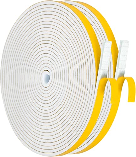 YOCCEK 12m Dichtungsband Selbstklebend für Türen Fenster 9mm(B) x3mm(D) Moosgummi Dichtband Türdichtung Fensterdichtung Zugluftstopper Wasserdicht Schalldämmung Weiß [2 Rollen mit je 6m] von YOCCEK