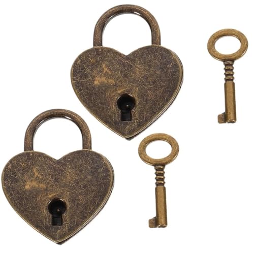 YOCDNOV 2pcs Retro-Liebesschloss - Vintage Deko Vorhängeschloss mit Schlüssel in Herzform,für Tagebuch Schmuck Aufbewahrungsbox(Bronze) von YOCDNOV