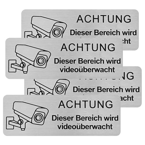 YOCDNOV 4 Stück Schild Videoüberwachung- Selbstklebend Aluminium Schild Warnschild, Hinweisschild Achtung Videoüberwachung, Schild Kameraüberwachung Achtung Mit Selbstklebend von YOCDNOV