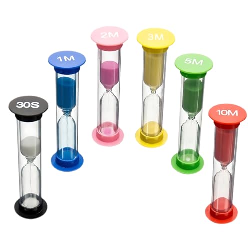 YOCDNOV 6 Stück Sanduhr der Zeit - für Kinder Timer Farbige Sanduhren Set 30sec / 1min 2min 3min 5min 10min Kleine Timer, geeignet Schule, Haus Dekoration Spiel Requisiten（6 Farben） von YOCDNOV