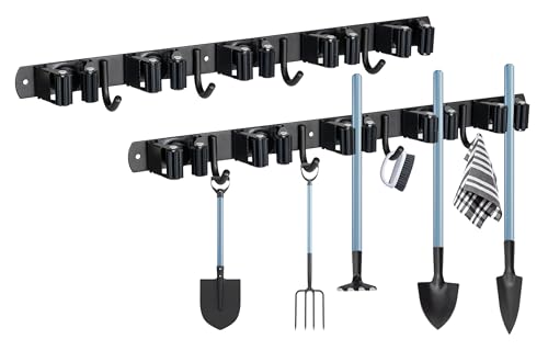 YOCOLE 2 Stück Besenhalterung Wand, Gerätehalter Edelstahl Besen Mop Halter, Besenstielhalter Gartengerätehalter Wand Selbstklebend 10 Halter und 8 Haken für Schrank Balkon Badezimme von YOCOLE