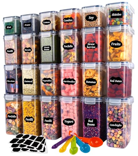 YOCOLE 24er Vorratsdosen mit Deckel, Aufbewahrungsbox Küche Luftdicht aus Plastik, Müsli Schüttdose Vorratsbehälter Set Organizer für Mehl Cornflakes (2L 1.4L 0.8L) von YOCOLE
