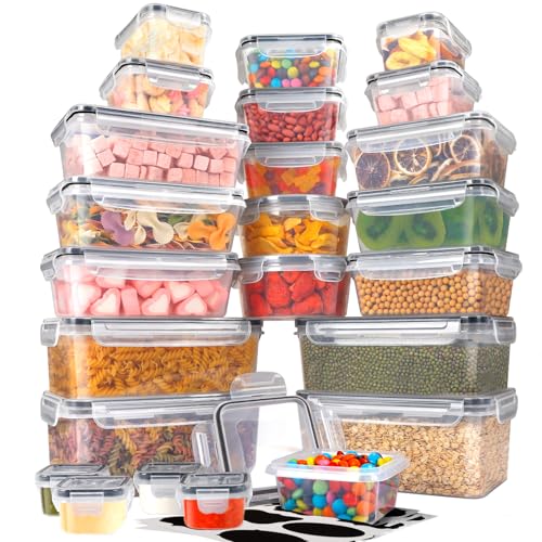 YOCOLE 48 tlg Frischhaltedosen mit Deckel aus Kunststoff (24 Behälter+24 Deckel), Vorratsdosen Luftdicht, Wiederverwendbar Food Container, Lebensmittelbehälter für Küche Mikrowellen Gefrierdosen von YOCOLE