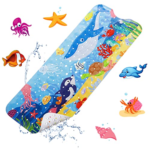 YOCOLE Badewannenmatte Kinder, 100x40cm Duschmatte Badematte Rutschfest, Antirutschmatte Badewanne Dusche Badewanneneinlage, BPA-frei PVC Bath Mat mit Saugnäpfen, Schimmelresistent & Maschinenwaschbar von YOCOLE