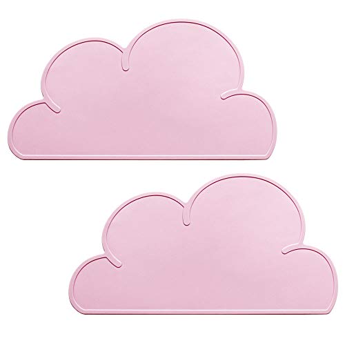 Silikon Platzset, Platzdeckchen Wolke, YOCZOX 2Pcs Kinder Platzset rutschfest, Baby Untersetzer, Kinder Tischset Wolke, Silikon Tischunterlage, Cloud Tisch Matte für Kinder, BPA frei, 48x27x0.3cm rosa von YOCZOX