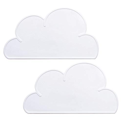 Silikon Platzset, Platzdeckchen Wolke, YOCZOX 2Pcs Kinder Platzset rutschfest, Baby Untersetzer, Kinder Tischset Wolke, Silikon Tischunterlage, Cloud Tisch Matte für Kinder, BPA frei, 48x27x0.3cm weiß von YOCZOX