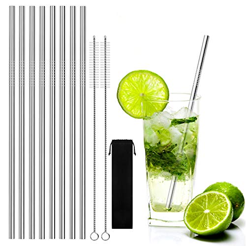 Edelstahl Strohhalme, Metall Trinkhalme, YOCZOX 8 Pcs Trinkrohr, wiederverwendbare Strohhalme, mit 2 Bürsten, Stoffbeutel, umweltfreundliches Party/Barzubehör für Smoothies, Cola etc. 30 OZ, Silber von YOCZOX