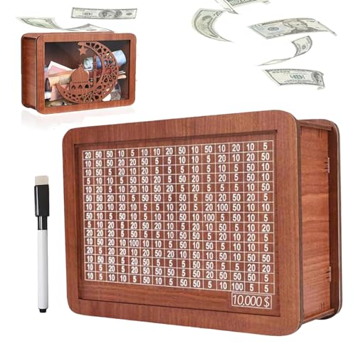 Cash Vault Wooden Savings Box, The Cash Vault Money Saving Box, Cash Box Savings, Saving Box for Cash for Adults, Wooden Piggy Banks with Numbers Ticks (10000 Dollar) von YODAOLI