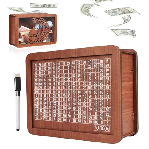 Cash Vault Wooden Savings Box, The Cash Vault Money Saving Box, Cash Box Savings, Saving Box for Cash for Adults, Wooden Piggy Banks with Numbers Ticks (10000 Euros) von YODAOLI