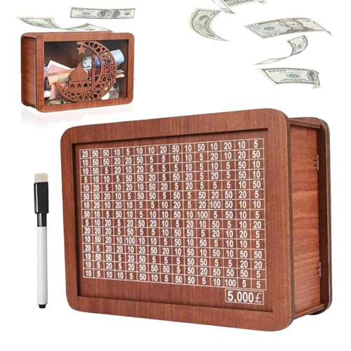 Cash Vault Wooden Savings Box, The Cash Vault Money Saving Box, Cash Box Savings, Saving Box for Cash for Adults, Wooden Piggy Banks with Numbers Ticks (5000 Pound) von YODAOLI