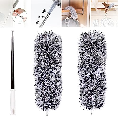 Retractable Washable Curved Microfiber Duster, Microfiber Duster with Extension Pole, 2.8m/110in Telescopic Extension Long Pole, Telescopic Duster for Cleaning High Ceiling, Ceiling Fan (A) von YODAOLI