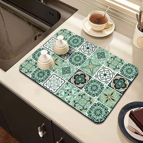 Retro Quick-Drying Water-Draining Mat for Kitchen Bar Countertops (L:400*600mm(15.7*23.6''),Style-F) von YODAOLI