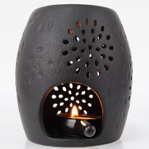 YODAVE Duftlampe Duftwachs Diffuser aus Keramik Aromalampe Öl Brenner mit Teelichthalter Schwarz (Schwarz) von YODAVE