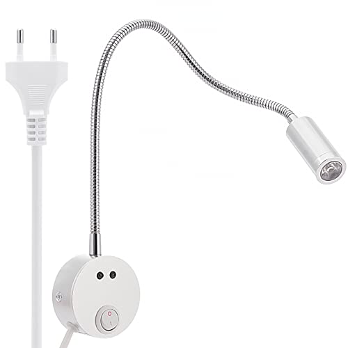 YODAVE Leselampe Bett mit Gestensteuerung Schwanenhals Geusture Sensing Wandlampe 3W EU Stecker Drehbar Nachttischlicht (Silber) von YODAVE