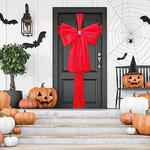 YODEN Weihnachtstür Schleife, Weihnachten Haustür Bogen Dekoration, Doppelschleifen mit Strass Dekoration, Hochzeit, Party, Weihnachten Xmas, Baby Shower, Weihnachten Türdekorationen (Rot) von YODEN