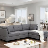 225 cm 3-Sitzer-Sofa, modernes Ecksofa mit Fußhocker, graues Schnittsofa, L-förmiges Ecksofa für Wohnzimmer - Yodolla von YODOLLA
