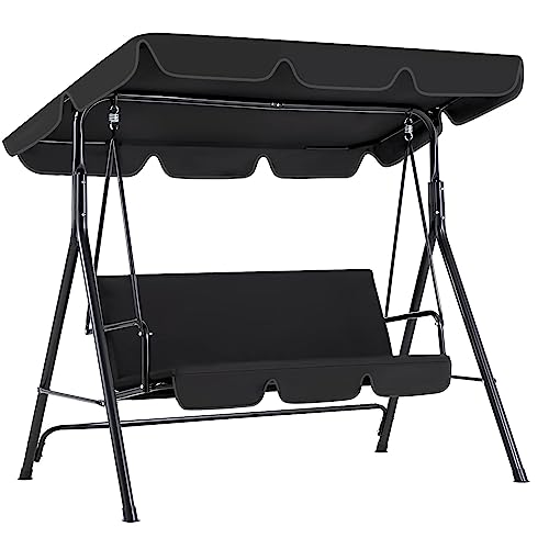 YODOLLA 3-Sitzer Hollywoodschaukel mit verstellbarem Vordach, Gartenschaukel mit abnehmbarem Kissen und Schatten mit Anti-Rutsch-Füßen, 172x112x150 cm, Verandaschaukel für Garten, Poolside (Schwarz) von YODOLLA